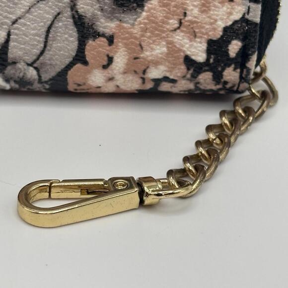 Anne Klein Curved Card Case Black Floral Pink Blue Pattern Card Wallet with Zip - Picture 2 of 8